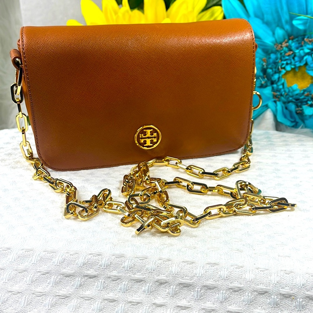 Tory Burch Purse Bag Robinson crossbody camel SAFFIANO